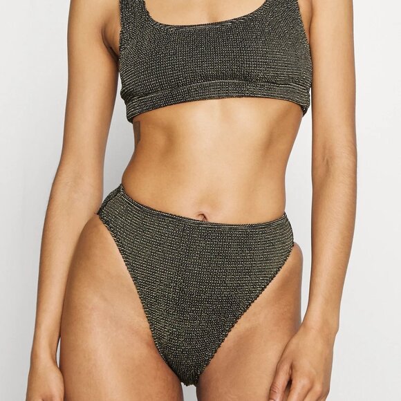 Good American Always Fits Metallic Cheeky Bikini Bottom | Black/Gold | Size 5/6 - Picture 4 of 4